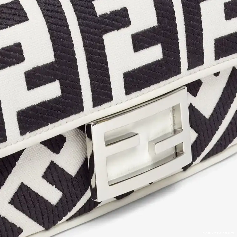 Cheap HOT Black White In Fendi Baguette Bag Canvas Motif Mini FF 0622